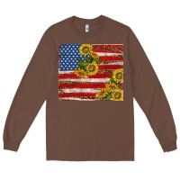 Chestnut American flag sunflowers with leopard Long Sleeve Tee - TumblerDesignByShophia
