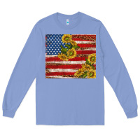 Colony Blue American flag sunflowers with leopard Long Sleeve Tee - TumblerDesignByShophia