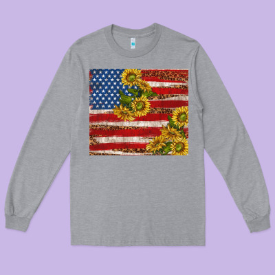 American Flag Sunflowers With Leopard Long Sleeve Tee Designed By Tumblerdesignbyshophia
