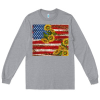 Heather Grey American flag sunflowers with leopard Long Sleeve Tee - TumblerDesignByShophia