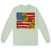 Matcha American flag sunflowers with leopard Long Sleeve Tee - TumblerDesignByShophia
