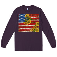 Plum American flag sunflowers with leopard Long Sleeve Tee - TumblerDesignByShophia
