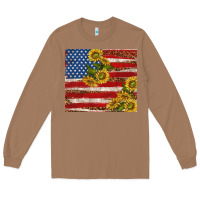 Toasted Coconut American flag sunflowers with leopard Long Sleeve Tee - TumblerDesignByShophia