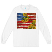 White American flag sunflowers with leopard Long Sleeve Tee - TumblerDesignByShophia