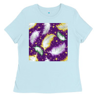 Baby Blue Mardi Gras Feathers seamless pattern Ladies Tee - BundleAndBundleShop