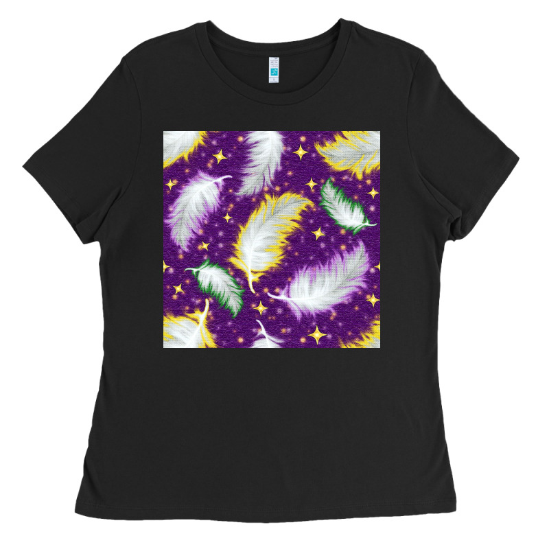 Mardi Gras Feathers Seamless Pattern Ladies Tee by BundleAndBundleShop | Teevron