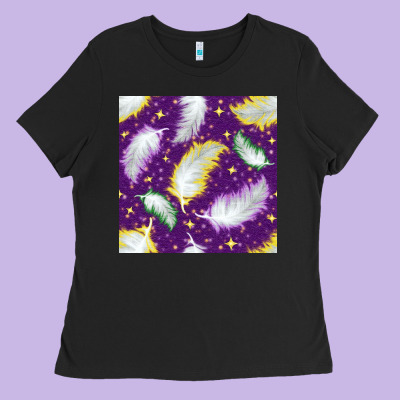 Mardi Gras Feathers Seamless Pattern Ladies Tee Designed By Bundleandbundleshop