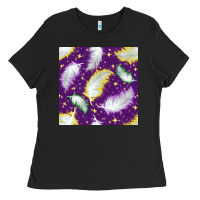 Black Mardi Gras Feathers seamless pattern Ladies Tee - BundleAndBundleShop