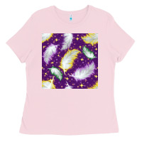 Bubblegum Pink Mardi Gras Feathers seamless pattern Ladies Tee - BundleAndBundleShop