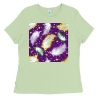 Matcha Mardi Gras Feathers seamless pattern Ladies Tee - BundleAndBundleShop