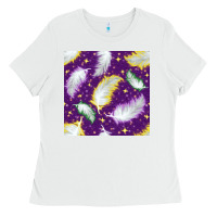 White Mardi Gras Feathers seamless pattern Ladies Tee - BundleAndBundleShop