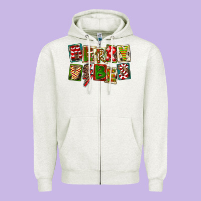Merry Vibes Zipper Hoodie Designed By Fadigitalartstudio