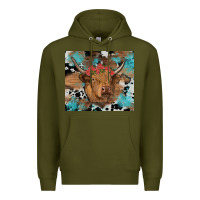 Army Green western roses cow Premium Hoodie - RanaPortraitStore