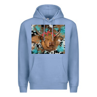 Colony Blue western roses cow Premium Hoodie - RanaPortraitStore