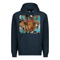 Navy western roses cow Premium Hoodie - RanaPortraitStore