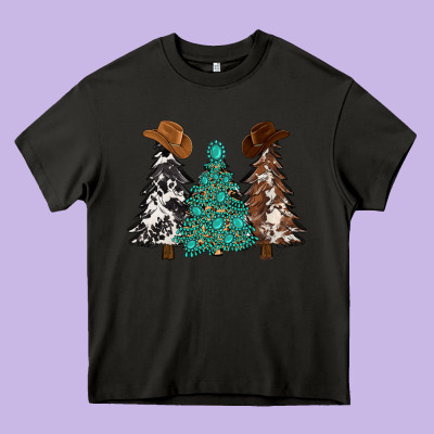 Cowhide With Gemstones Trees Heavy Core Tee Designed By Maliassmallbusiness