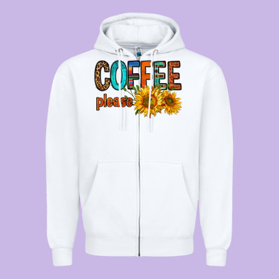Coffee Please Western Doodle Letters Zipper Hoodie Designed By Fadigitalartstudio