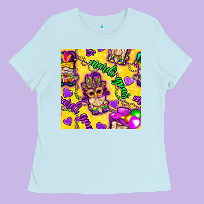 Mardi Gras Gnomies Seamless Pattern Ladies Tee Designed By Bundleandbundleshop