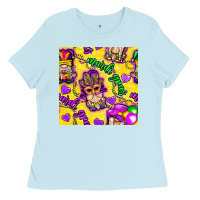 Baby Blue Mardi gras gnomies seamless pattern Ladies Tee - BundleAndBundleShop