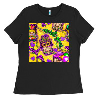 Black Mardi gras gnomies seamless pattern Ladies Tee - BundleAndBundleShop
