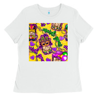 White Mardi gras gnomies seamless pattern Ladies Tee - BundleAndBundleShop