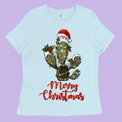 Merry Christmas Cactus Ladies Tee Designed By Ranaportraitstore