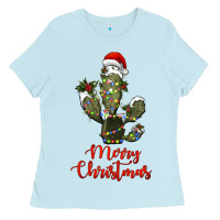 Baby Blue merry christmas cactus Ladies Tee - RanaPortraitStore