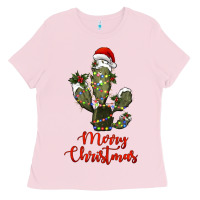 Bubblegum Pink merry christmas cactus Ladies Tee - RanaPortraitStore