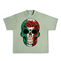 Oil Green Mexican Skull Urban Heavy Tee - texasbilliewilder