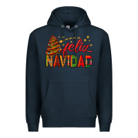 Navy Feliz Navidad With Sombrero Tree Premium Hoodie - BundleAndBundleShop
