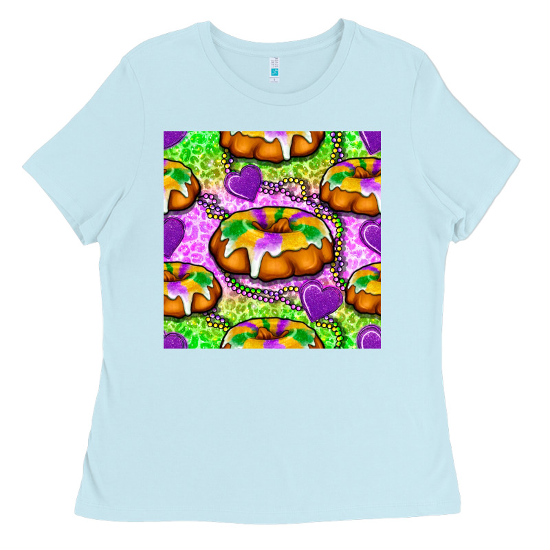 Mardi Gras King Cake Seamless Pattern Ladies Tee by BundleAndBundleShop | Teevron