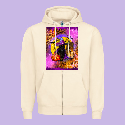 Witchy Cat Zipper Hoodie Designed By Bundleandbundleshop
