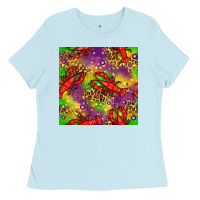 Baby Blue Mardi Gras Lobster Seamless Pattern Ladies Tee - BundleAndBundleShop