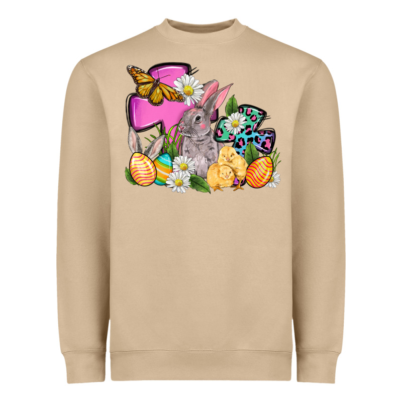 Easter Rabbits And Cross Heavyweight Sweatshirt by OliviaCreatesArt | Teevron