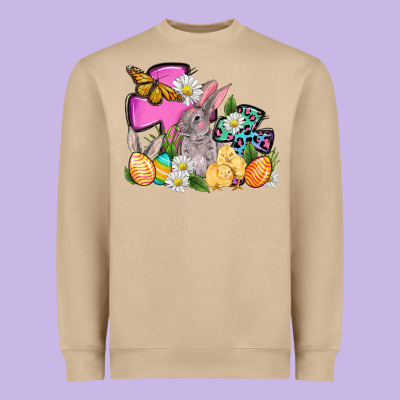 Easter Rabbits And Cross Heavyweight Sweatshirt Designed By Oliviacreatesart