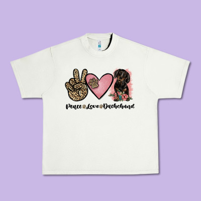 Peace Love Dachshund Urban Heavy Tee Designed By Jahusdesignshop