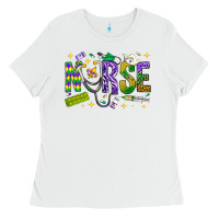 White Mardi Gras nurse Ladies Tee - BundleAndBundleShop
