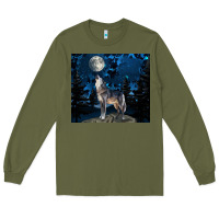 Army Green wolf howling at the moon Long Sleeve Tee - TumblerDesignByShophia