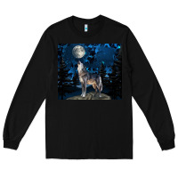 Black wolf howling at the moon Long Sleeve Tee - TumblerDesignByShophia