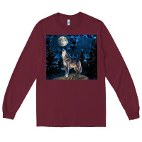 Burgundy wolf howling at the moon Long Sleeve Tee - TumblerDesignByShophia