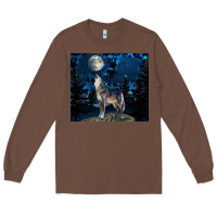 Chestnut wolf howling at the moon Long Sleeve Tee - TumblerDesignByShophia