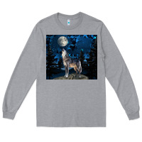 Heather Grey wolf howling at the moon Long Sleeve Tee - TumblerDesignByShophia