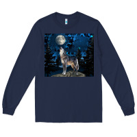 Navy wolf howling at the moon Long Sleeve Tee - TumblerDesignByShophia