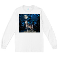 White wolf howling at the moon Long Sleeve Tee - TumblerDesignByShophia