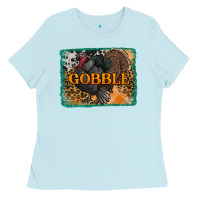 Baby Blue thanksgiving turkey gobble with background Ladies Tee - RanaPortraitStore