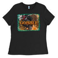 Black thanksgiving turkey gobble with background Ladies Tee - RanaPortraitStore