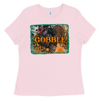 Bubblegum Pink thanksgiving turkey gobble with background Ladies Tee - RanaPortraitStore