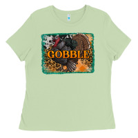 Matcha thanksgiving turkey gobble with background Ladies Tee - RanaPortraitStore