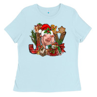 Baby Blue joy christmas with pig bbs Ladies Tee - BundleAndBundleShop