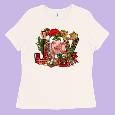Joy Christmas With Pig Bbs Ladies Tee Designed By Bundleandbundleshop